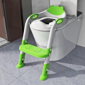 Potty Training Seat with Step Stool Ladder, SKYROKU Potty Training Toilet for Kids Boys Girls Toddlers - Comfortable Safe Potty Seat with Anti-Slip Pads Ladder Green