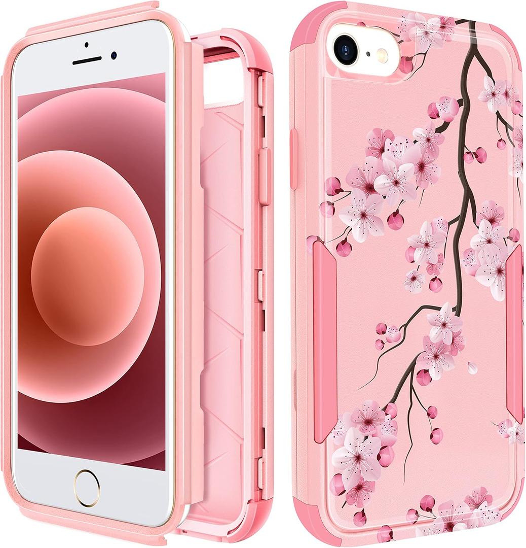 for iPhone SE Case 2020/2022/3rd Generation, for iPhone 8/7 Case, Heavy Duty Protective Blossom Cute Phone Cover for Women Men Girls Boys Hard Cases for iPhone 7/8/SE