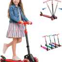 Kids Kick Scooter for 3-12,Lean-to-Steer 3 Wheel Scooter for Beginners with Light-Up Wheels,3 Adjustable Handlebar 27.5"33",6-Inch Wide Deck,Rear Foot Brake,Foldable Scooter for Boys & Girls (Red)