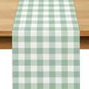Sage Green Gingham Party Table Runner Green and White Checkered Plaid Decorations for Birthday Bridal Baby Shower Home Dining Kitchen Island Decor (13" x 72")