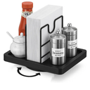 Lazy Susan Napkin Holder, 360° Rotating Napkin Holders Metal Dining Napkin Dispenser Fit Salt and Pepper Shakers Condiment Holder, Standing Paper Napkin Storage for Kitchen, Black