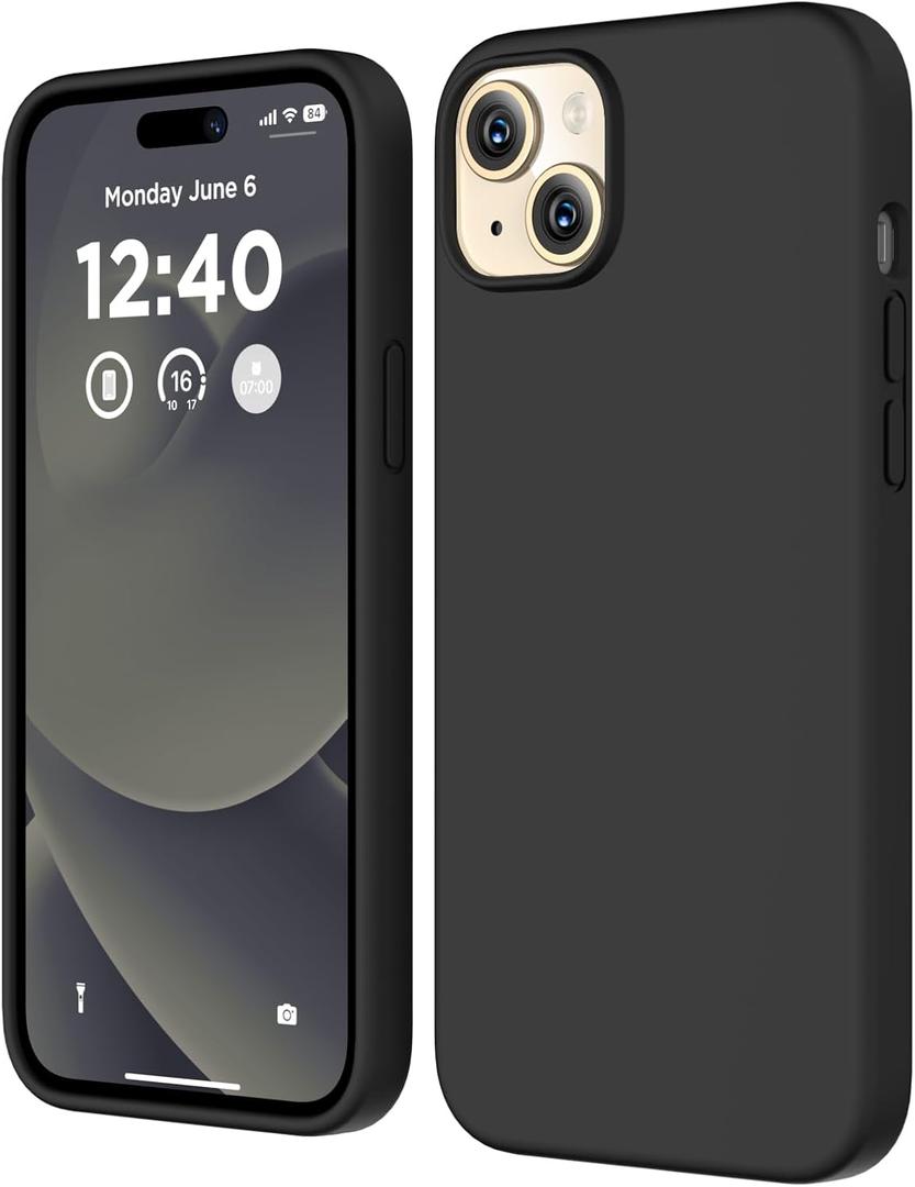 Compatible with iPhone 15 Case, Liquid Silicone Case, Full Body Shockproof Protective Cover [Soft Microfiber Lining], Slim Thin Phone Case for iPhone 15 6.1 inch, Black