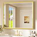 Keonjinn 42 x 36 Inch Gold Bathroom Mirror, Tempered Glass Vanity Mirror
Brushed Finish, Brass Vanity Mirror, Anti-Rust Aluminum Frame, Rounded Rectangle, French Cleat Mount, Ideal for Home Décor