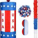 17'' USA Patriotic Firecracker Piata for 250th Anniversary Flag Red White and Blue Birthday Piatas with Stick Blindfold and Confetti for American Adult 4th of July Independence Day Decor