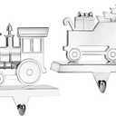 Klikel Train Stocking Hanger Set of 2 - Shiny Silver Metal Christmas Stocking Holder for Fireplace Mantle - Heavy Duty with Hook