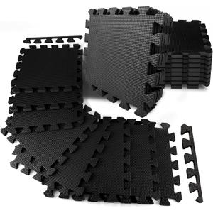 20 Tiles EVA Interlocking Floor Mats, 12＂× 12＂ Thick Home Gym Flooring Mats, 20 Sq Ft Black Foam Tiles for Yoga, Workout, Jump Rope, Gym Equipment, Corner Layout, Play Area