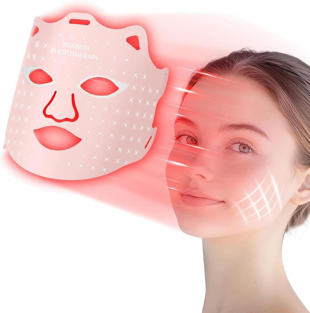 SDKWDH Led Face Mask Light Therapy At Home, 7 Colors LED Face Mask Light Therapy, Red Light Therapy Mask for Face, Pink