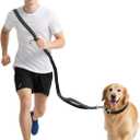 LEOSASA Hands-Free Dog Leash - Tactical Rope with No Pull Bungee Tangle Free Clip, Adjustable Length for Multi-Use, 2-Handle with Reflective Strip, Lead for Hike Run Small Medium Large Pet Green