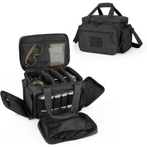 DSLEAF Tactical Gun Range Bag for 4 Handguns, Pistol Shooting Range Bag with 6X Magazine Slots and Extra Pockets for Ammo and Essentials (Black)