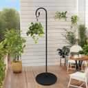 63 Inch Shepherds Hooks for Outdoor Indoor with Round Base Stand, Adjustable Shepherds Hook for Bird Feeder, Lanterns, Wind Chime in Patio Garden