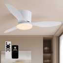 52 Inch Flush Mount Ceiling Fans with Lights and Remote Control, White Low Profile Ceiling Fan for Bedroom, Living Room,Office,Kitchen,Patios Indoor and Outdoor Use