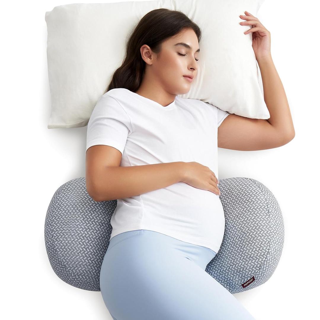 Momcozy Memory Foam Portable Pregnancy Pillow W Shaped Maternity Great Support for Side Sleepers, Adjustable Travel Wedge Pillow for Back, Belly, and Hip Relief, Ideal for Pregnant Women, Grey