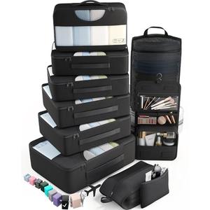 Veken 8 Set Packing Cubes for Travel Essential, Suitcase Organizer Bags in 4 Sizes, Carry-On Luggage Accessories with Large Laundry & Hanging Toiletry Bag, Must-Have for Airplane, Road Trip & Camping