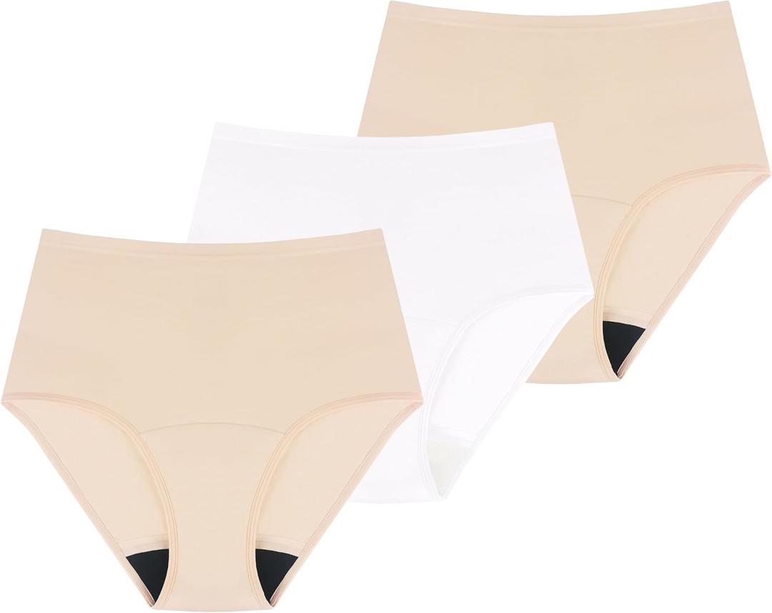 AIRCUTE Washable Absorbency Urinary Incontinence Underwear for Women High Waist Leak Proof Panties for Bladder Leakage 60ML, 3 Pack (Large, Beige-Beige-White)
