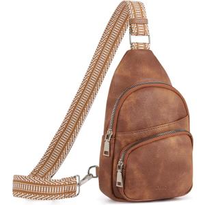 CLUCI Small Sling Bag for Women, Vegan Leather Fanny Pack Crossbody Bags for Women, Chest Bag With Guitar Strap (A-0 Brown)