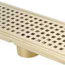 12 Inch Rectangular Shower Floor Drain, Can Be Detachably Inserted Into The Mesh Grille Cover, SUS304 Stainless Steel, Brushed Gold