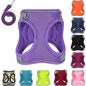 Dog Harness with Leash Set, No-Pull Step-in Reflective Pet Harness with 1 Leash Clips, Adjustable Soft Padded Easy Walk Dog Vest for Small Medium Large Dogs, Cats(Light Purple, Medium)