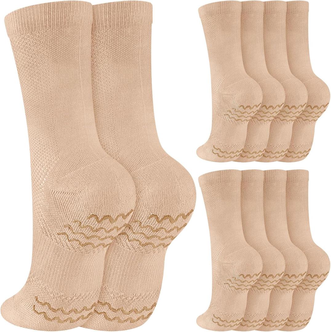 Twistover 3 Pairs Dance Non Slip Socks for Dancer Women Girls Ballet Dancing Socks with Spin Spot Compression Ankle Stockings (Medium, Beige)