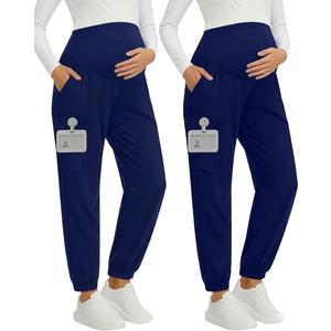 Yearntown 2 Pack Women's Maternity Scrub Pants, Workwear Pregnancy Jogger Pants Over Belly Yoga Sweatpants Zippered Pockets XXL