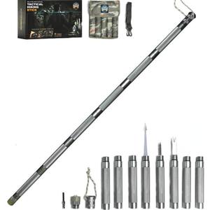 Hiking Tactical Stick Walking Staff - Outdoor Multitool Gear Trekking Pole Collapsible Retractable Premium 14 in 1 | 8 Tubes