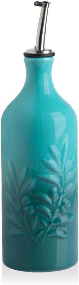 Sweejar Ceramic Olive Oil Dispenser Bottle, 20 Oz Relief Design EVOO Oil and Vinegar Dispensing Bottle with Spout for Kitchen, Set of 1 (Gradient Blue)