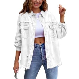 DvaeMalligo Women's Jean Jacket Distressed Button Down Long Sleeve Ripped Oversized Denim Trucker Jean Jackets 3XL