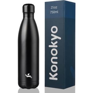 Konokyo Insulated Water Bottles,25 oz Double Wall Stainless Steel Vacumm Metal Flask for Sports Travel,Midnight Black
