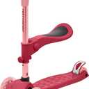 Retrospec Chipmunk Plus Kids Kick Scooter 3+ Years - Height Adjustable 3 Wheel Scooters - Learn to Steer, Foldable Seat, LED Lights, & No-Slip Deck (Bubblegum)