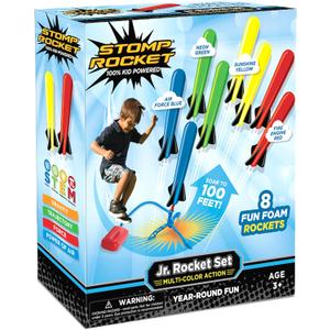 Stomp Rocket Jr Multi-Color Rocket Launcher for Kids, 8 Rockets - Fun Outdoor Kids Gifts for Boys & Girls - STEM Toy Foam Blaster Set Soars Up to 100 Feet - Ages 3 & Up