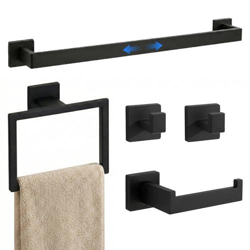 Twirobt 5-Pieces Matte Black Bathroom Accessories Set, 24 Inch Bath Towel Bar Set, SUS 304 Stainless Steel Bathroom Hardware Set, Towel Racks for Bathroom Wall Mounted