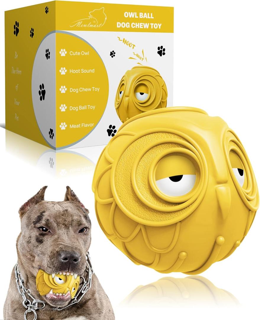 Mewlmart Giggle Ball for Dogs Owl Toys for Puppy Interactive Dog Toy Medium Large Dogs Natural Rubber Cute Hoot Fun Gift for Dog (Yellow Owl)