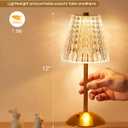 Nusogon Rechargeable Cordless Table Lamp, Touch Control Crystal Desk Lamp with 3500mAh Battery, 3 Color Dimmable LED Small Lamp for Bedroom Bedside Restaurant Kitchen Home Decor