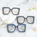 Zeelool Stylish Oversized Square Eyeglasses Frame with Non-prescription Clear Lens for Women Latanya ZJGA499974 (Zjga499974-01 Black-white)