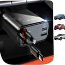 LISEN Retractable Car Charger, Gifts for Him Her, Car Adapter USB C Fast Charger, gifts for Mothers Day Travel Essentials kits Car Accessories for Men Women Gifts for iPhone 17 16 15 14 13 Samsung S26, Black