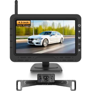 Wireless Backup Camera for Car Digital Stable Signal Easy Install, 4.3 Inch Monitor System Customizable Parking Lines Night Vision Rear View Camera for Car Truck,Trailer, Pickup