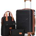 3-Piece Carry On Luggage Set 22x14x9 Airline Approved, 20 Inch Lightweight ABS Suitcases with Wheels and TSA Lock - Durable Waterproof Travel Suitcase Set (Black)