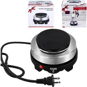 Artilife 500W Mini Electric Hot Plate - Moka Pot Special, 110V Compact RV Camping Stove, 4" Cast Iron Burner for Coffee, Low Wattage Portable