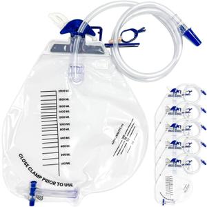 Carbou 2000ml Urine Drainage Bags, 6 Pcs Catheter Bags with Anti-Reflux Chamber - 48" Drainage Tube with Clamp & Hook, Quick-Release Drain Port