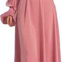 xxxiticat Women's Green Satin Dress Long Lantern Sleeve Mock Neck Puff Shoulder Tie Waist Pleated Cocktail Maxi Slip Dresses(PI, 2XL)