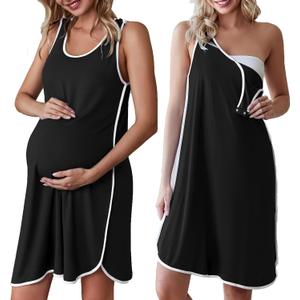 Ekouaer Labor and Delivery Gown for Hospital 3 in 1 Nursing Dress Sleeveless Maternity Snap Button Breastfeeding Nightgown (Large, Black) Ekouaer Labor and Delivery Gown for Hospital 3 in 1 Nursing Dress Sleeveless Maternity Snap Button Breastfeeding Nightgown (Large, Black)
