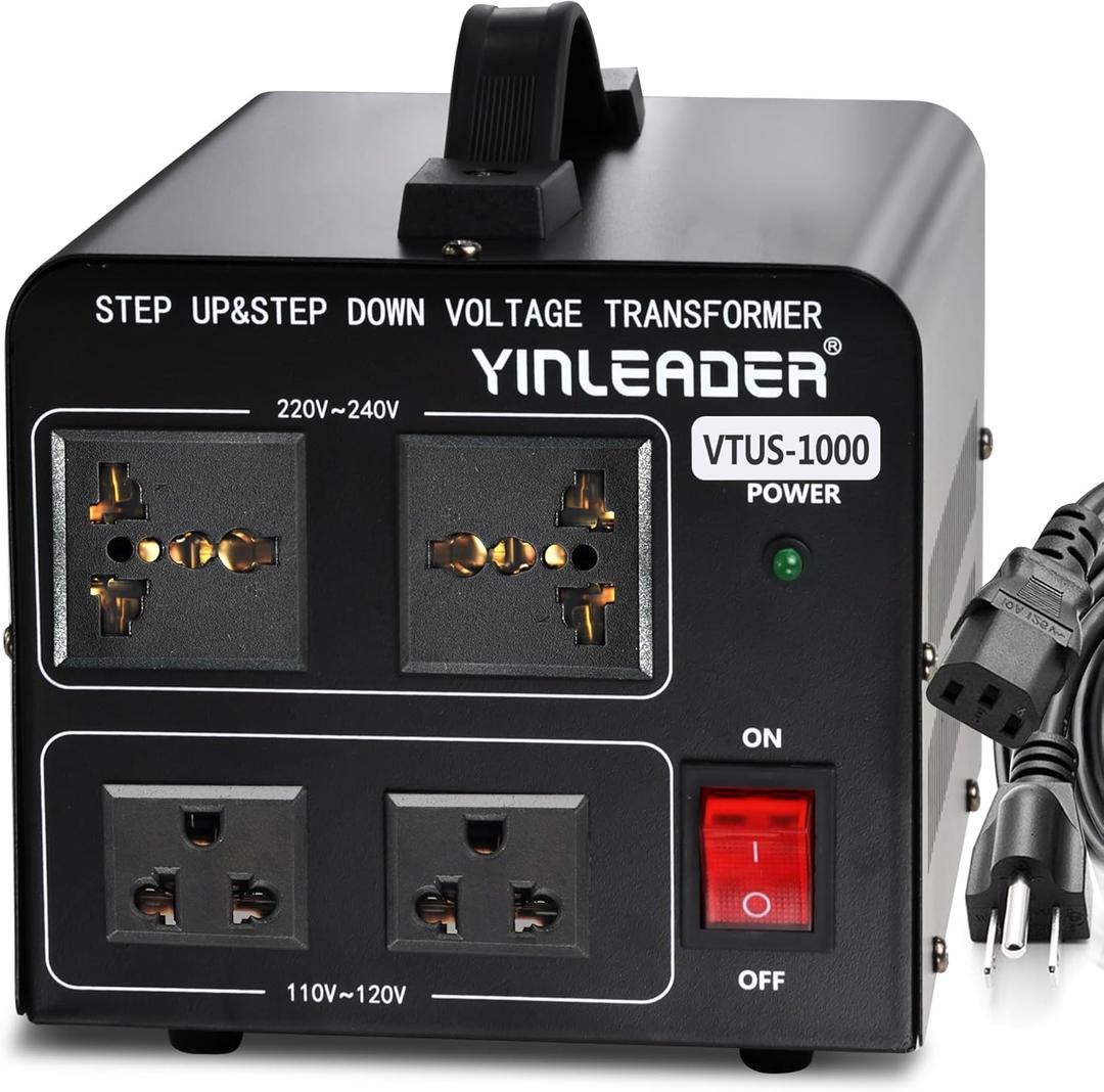 Yinleader 1000W Voltage Converter Transformer (110V to 220V OR 220V to 110V) 1000 Watt Step Up/Down Converter 110/120 Volt - 220/240 Volt w/US Power Cord, Circuit Breaker Protection (VTUS-1000)
