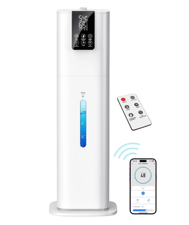 Smart Humidifiers Large Room Bedroom Home,2.11Gal(8L) Quiet Top Fill Cool Mist Humidifier,Smart App & Remote Control, 3 Speed Humidifier with 360Nozzle,Humidity Setting for Baby Office Plant(White)