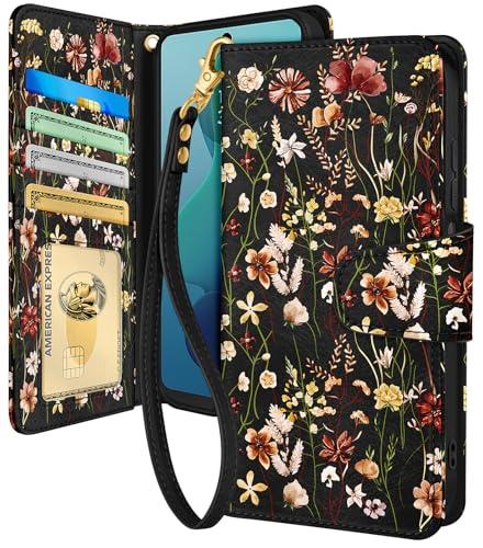 Toycamp for Moto G 5G 2024 Wallet Case with Wrist Strap - Leather Flip Folio Phone Case with RFID Blocking 4 Card Holder for Motorola G 5G 2024 Funda Cute Aesthetic for Women Ladies, Grow Flower