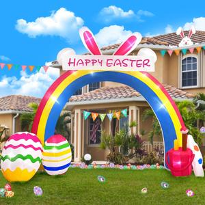 Danxilu 10 FT Easter Inflatables Decorations, Bunny Inflatable Rainbow Archway with LED Lights Blow Ups Yard Decoration for Holiday Party Indoor Outdoor Garden Lawn Dcor