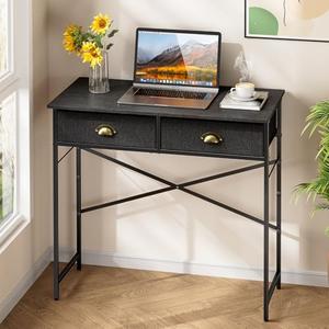 DAOUTIME Black Writing Desk for Kids Bedroom, 31.5 Inch Small Computer Desk for Small Spaces, Simple Desk with 2 Fabric Drawers for Home Office, Dorm, Living Room, Home Study Table, Black
