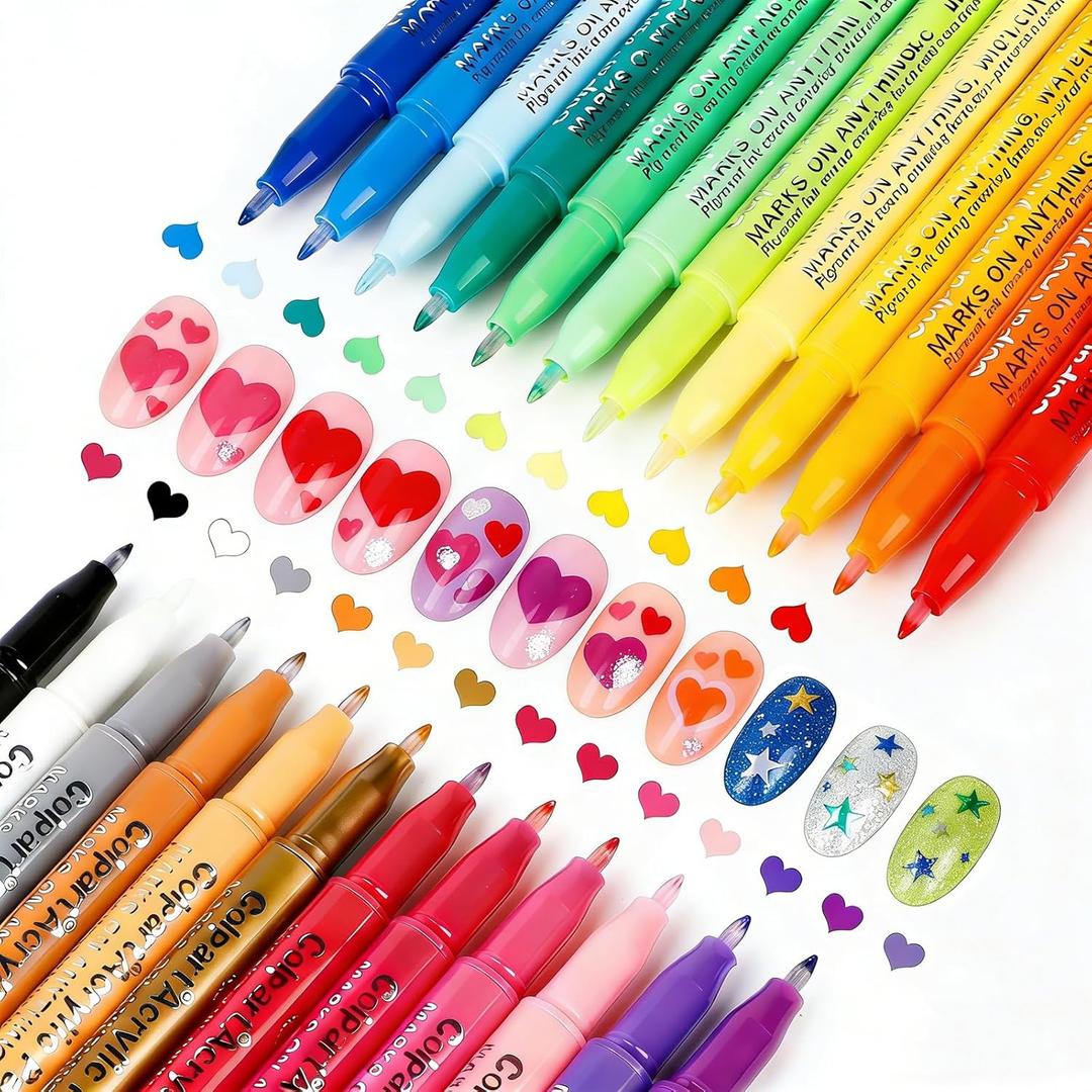 Nail Art Pens Set - 24 Colors Nail Art Markers Nail Polish Set & Acrylic Paint Markers for Drawing, Dotting, and Lining. Your Complete DIY Manicure Kit for Home Salon Nail Designs Christmas Gifts