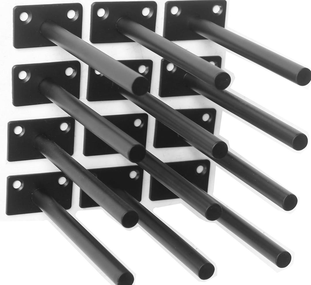 6 Pcs 6" Black Solid Steel Floating Shelf Bracket Blind Shelf Supports - Hidden Brackets for Floating Wood Shelves - Concealed Blind Shelf Support  Screws and Wall Plugs Included
