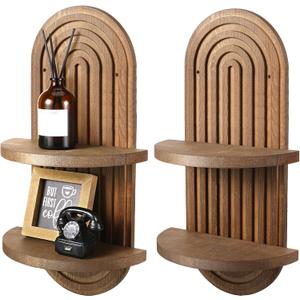 Wenqik 2 Pcs Boho Wall Shelf Rainbow Arch Wooden Floating Shelf Mid Century Bohemian Hanging Holder Double Vintage Wall Mount Altar Decor for Nursery Bedroom 15.75 x 6.69 Inches(Brown) Wenqik 2 Pcs Boho Wall Shelf Rainbow Arch Wooden Floating Shelf Mid Century Bohemian Hanging Holder Double Vintage Wall Mount Altar Decor for Nursery Bedroom 15.75 x 6.69 Inches(Brown)