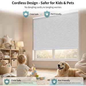 MYshade Cordless Blackout Cellular Shades for Windows, Honeycomb Window Shades with Thermal Insulation, Child & Pet Safe Room Darkening Shade, Easy Install,24" W x 48" H, White