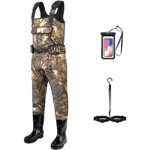 Trudave Chest Waders for Men & Women Waterproof, Fishing Neoprene Waders, Hunting Waders with Boots Size 12 Boots,Reed-grass